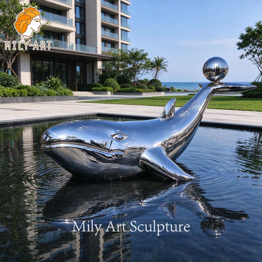 metal whale sculpture luxury waterfront