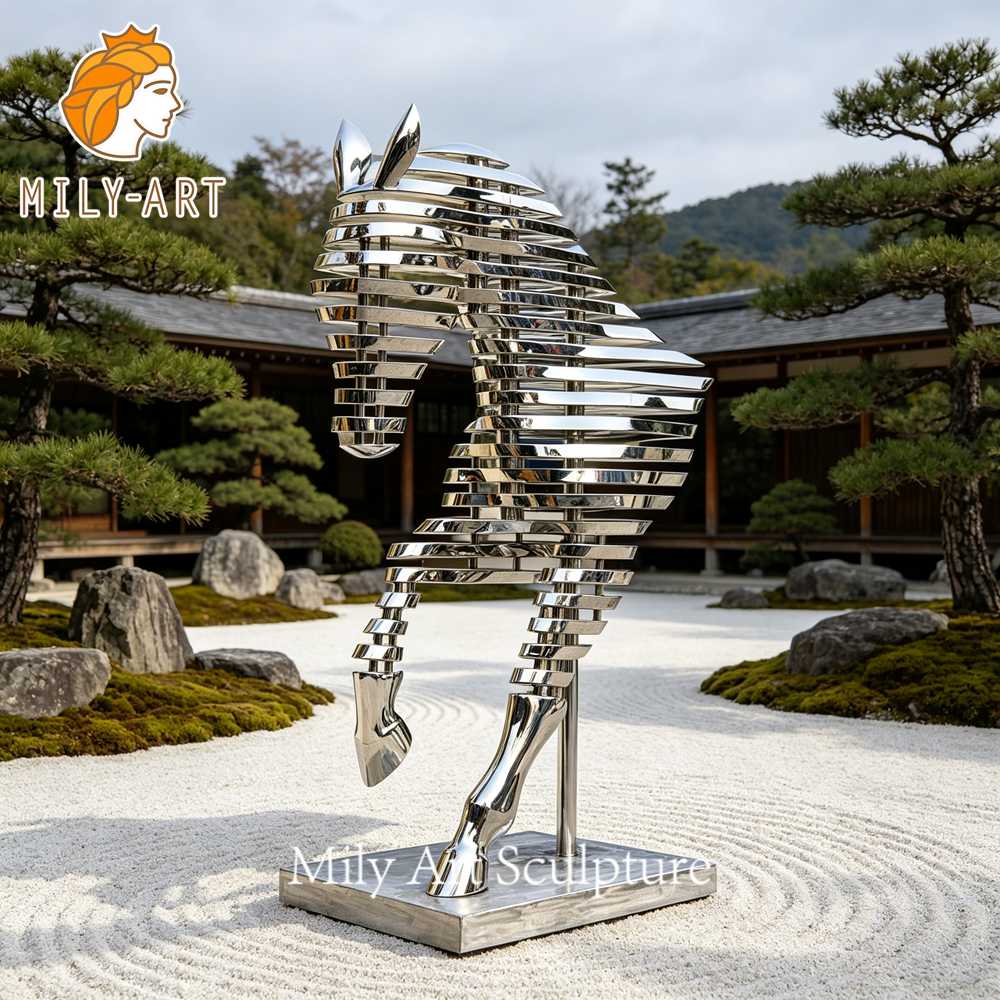 mirror polished horse head sculpture