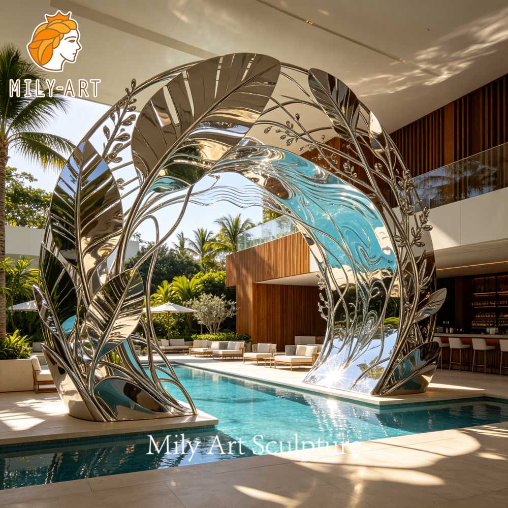 mirror polished leaf arch sculpture