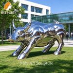 mirror polished stainless steel bull statue