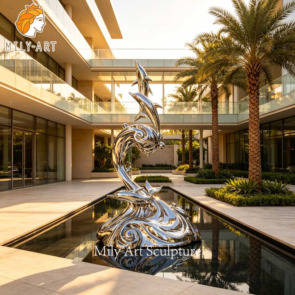 modern metal dolphin sculpture
