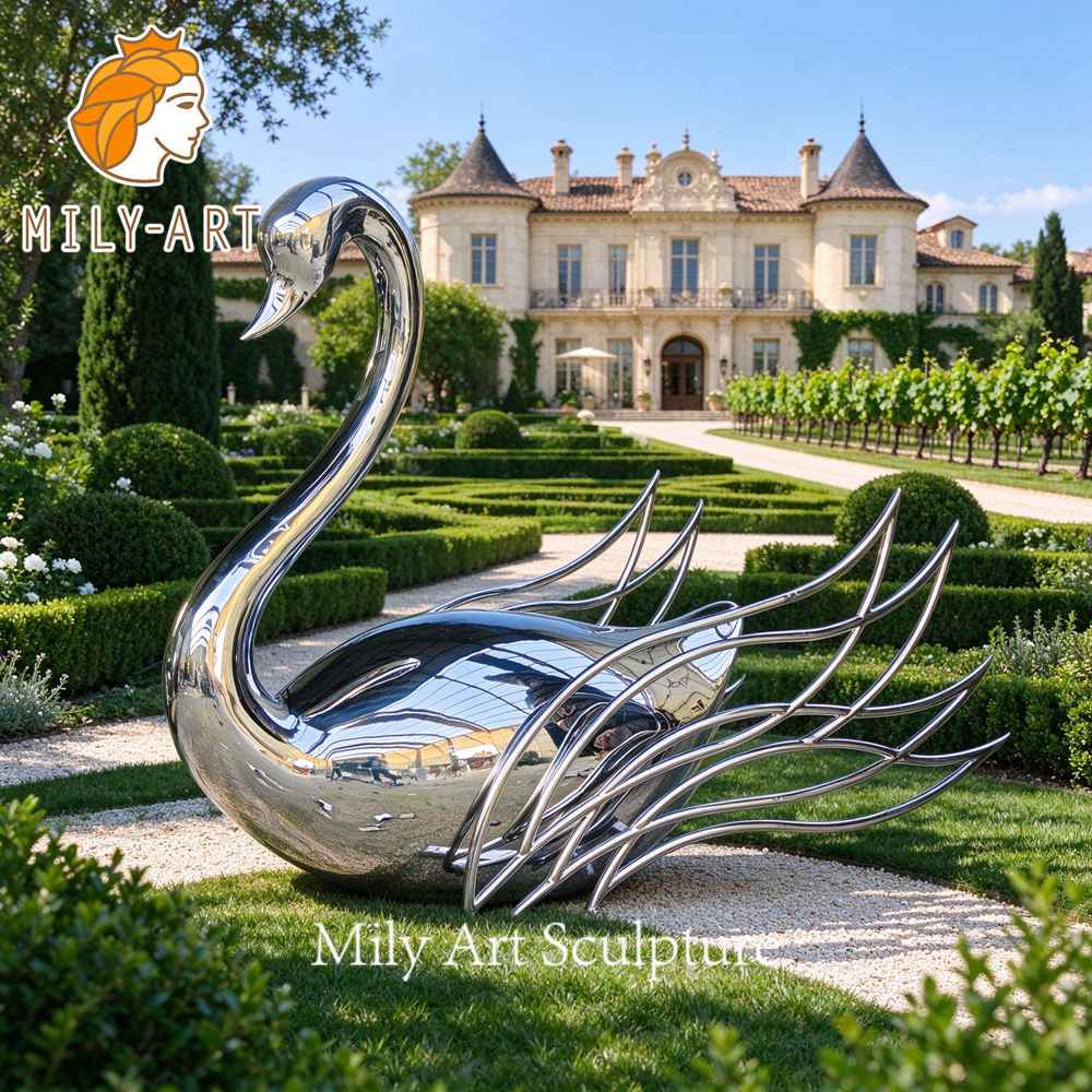 modern metal swan sculpture
