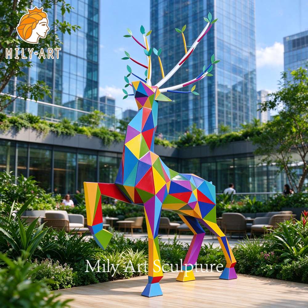outdoor geometric deer sculpture