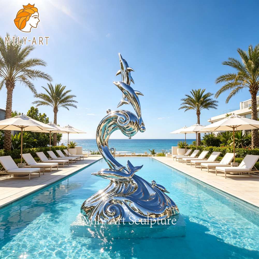 outdoor metal dolphin sculpture