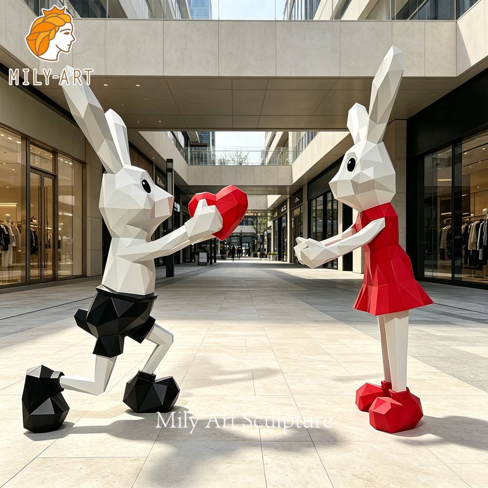 painted bunny couple statue