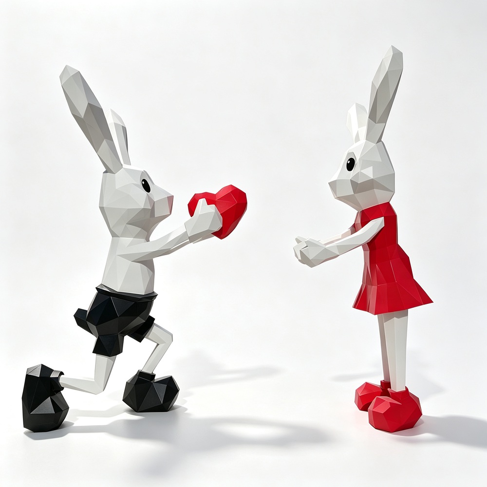 Metal Painted Bunny Statue Pair for Malls ANI-008