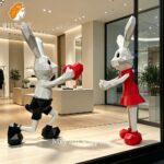romantic painted bunny statue