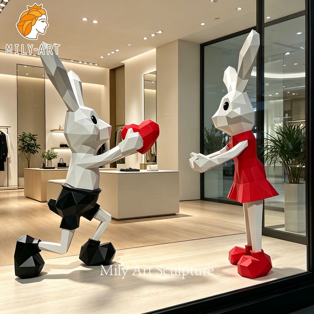 romantic painted bunny statue
