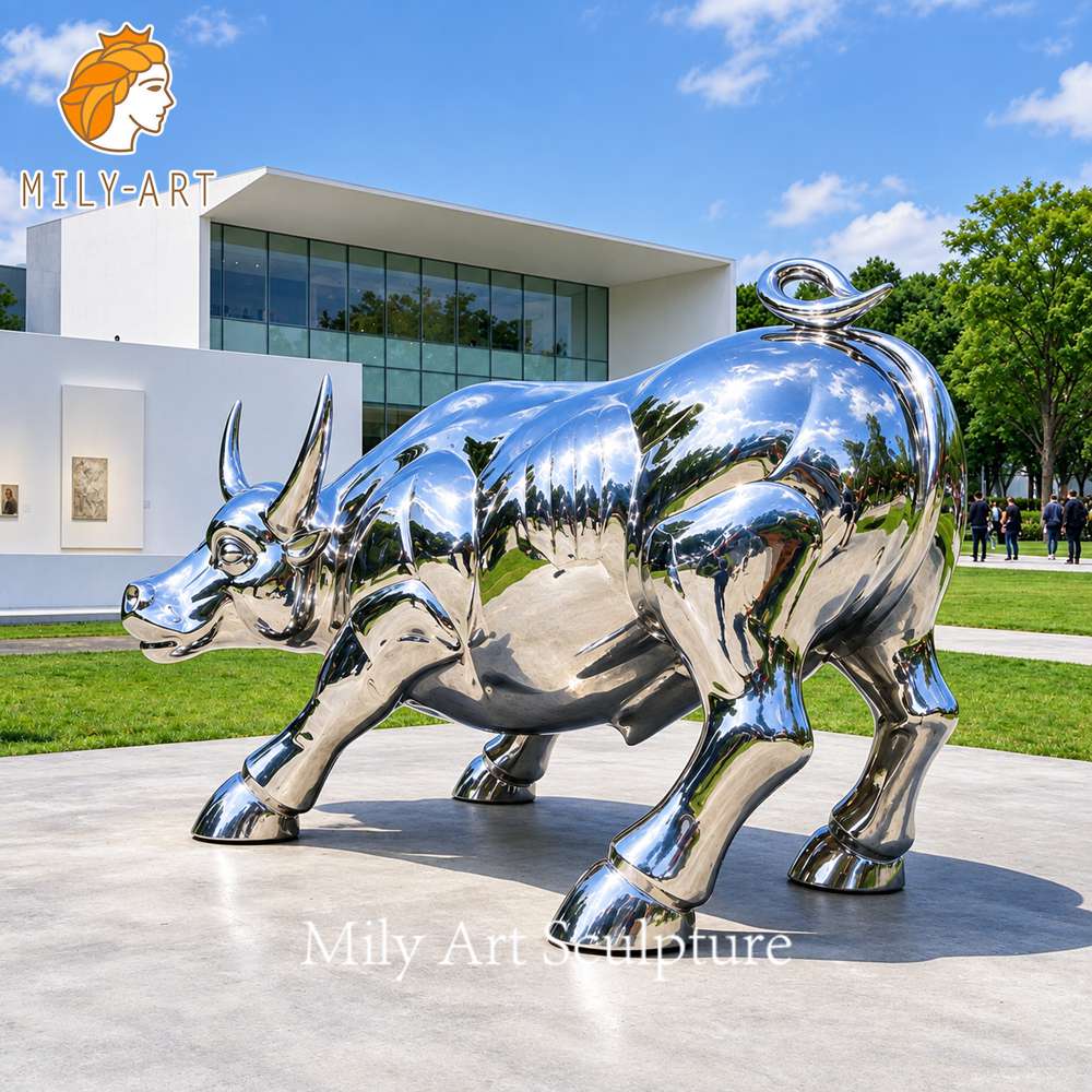 stainless steel bull statue outdoor