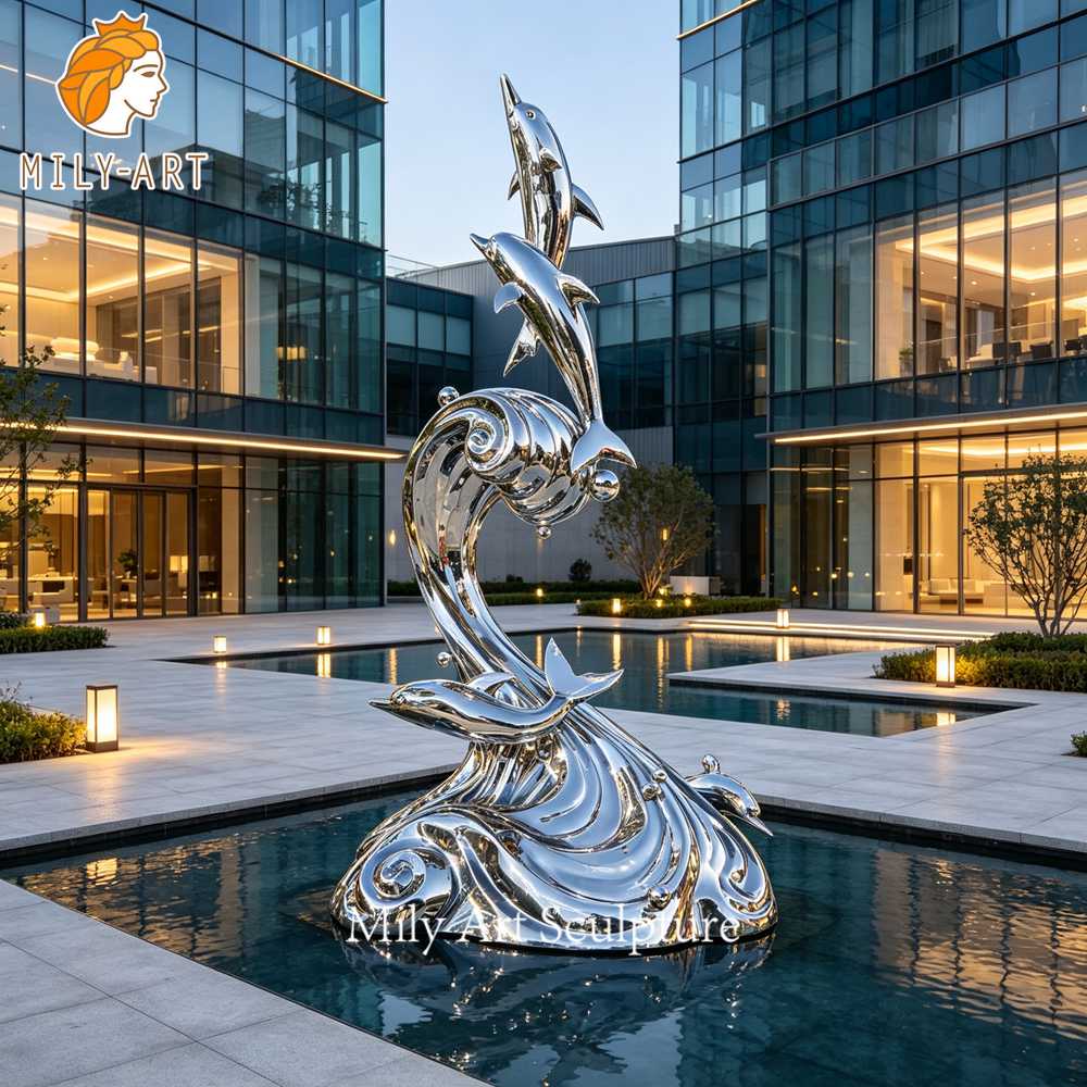 stainless steel dolphin sculpture plaza