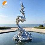 stainless steel dolphin statue