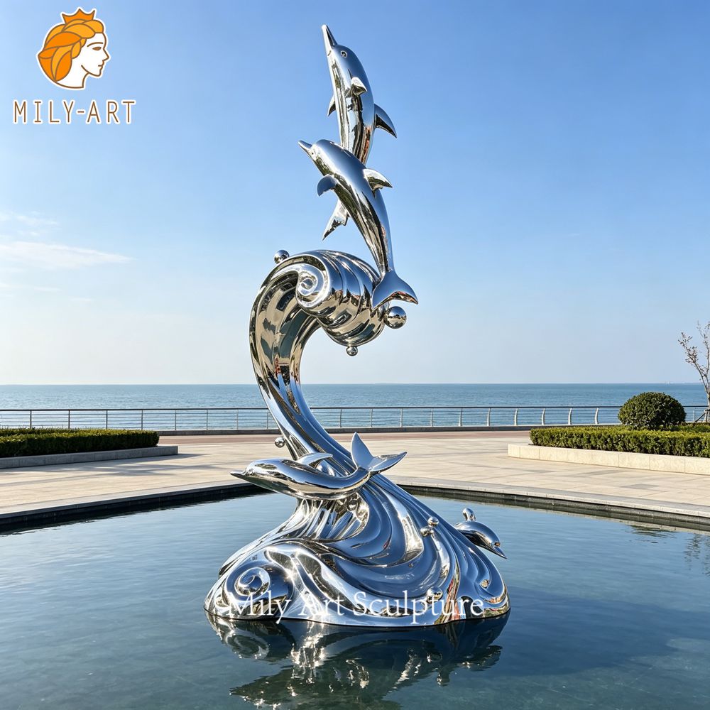 stainless steel dolphin statue