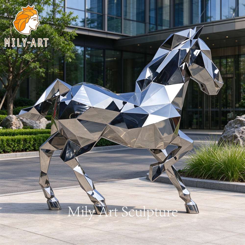 stainless steel faceted horse sculpture