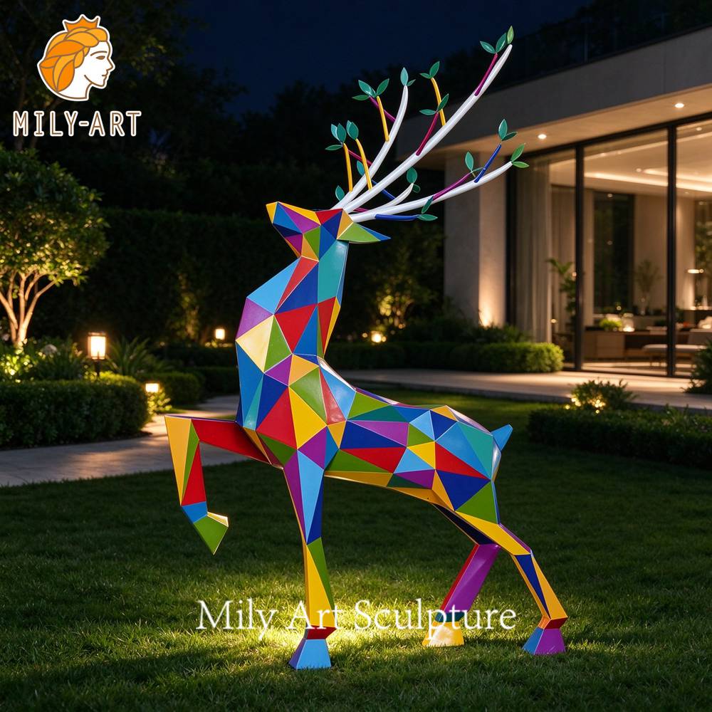 stainless steel geometric deer sculpture