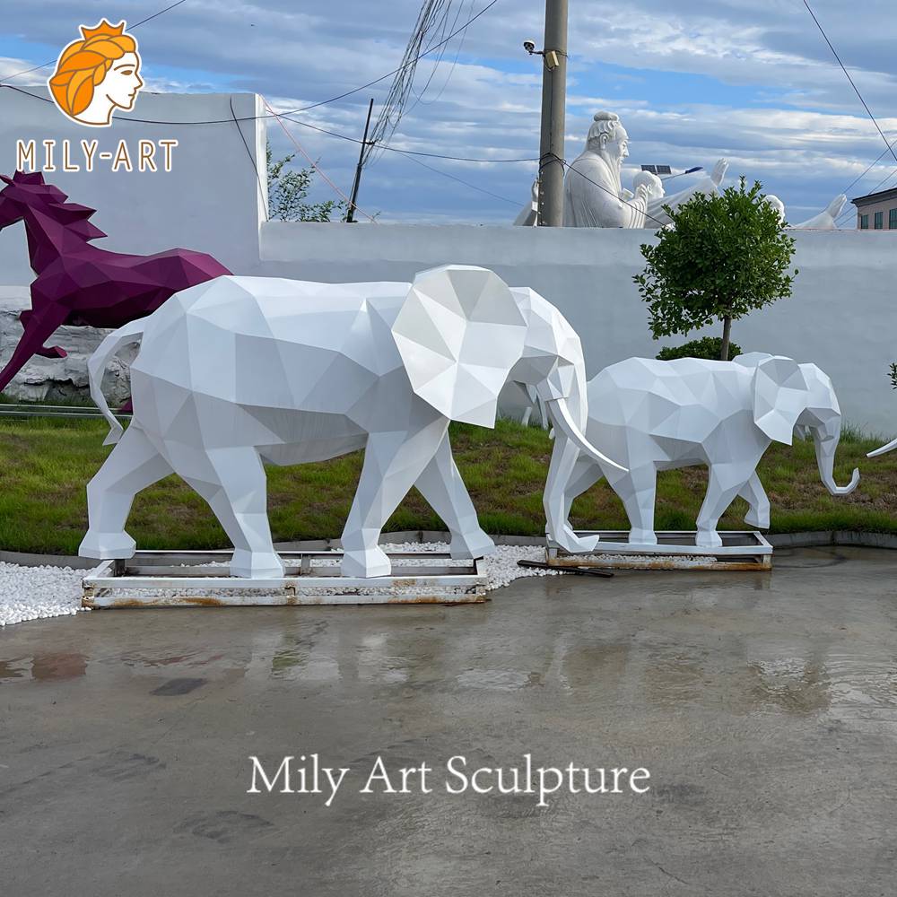 stainless steel geometric elephant sculpture