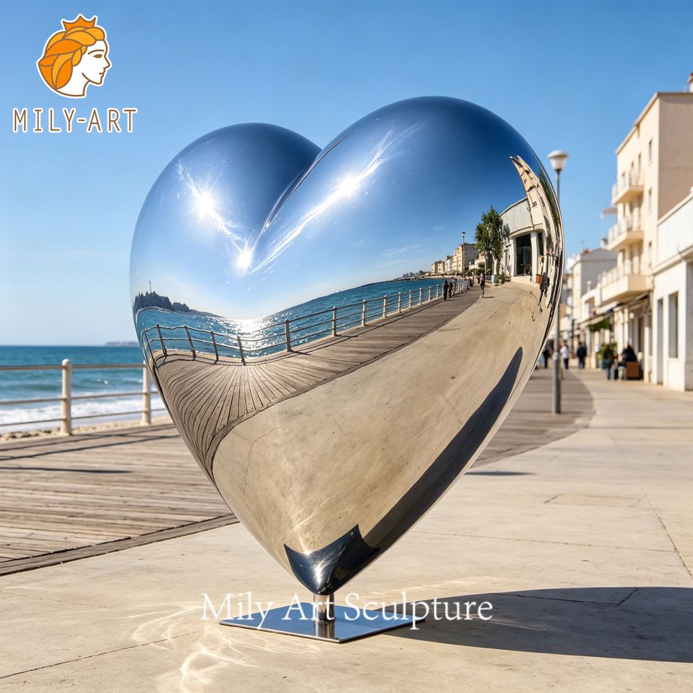 stainless steel heart sculpture seaside