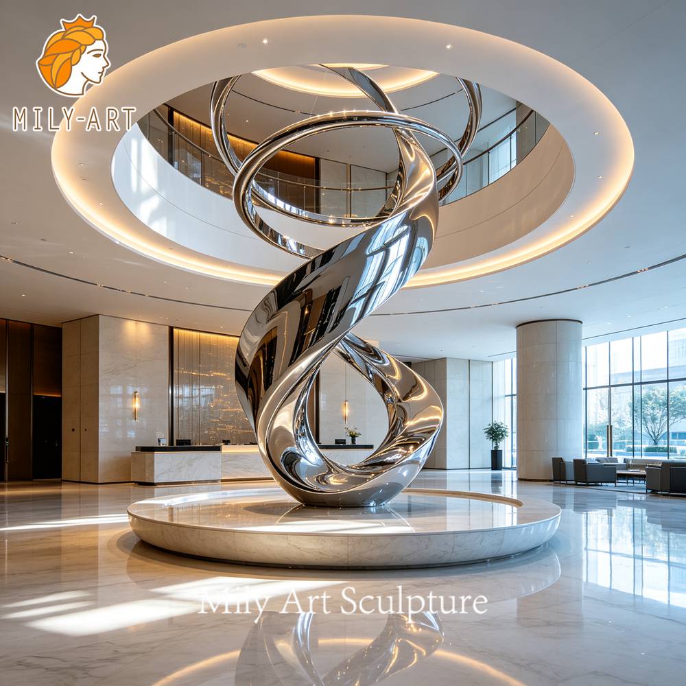 stainless steel hotel lobby sculpture