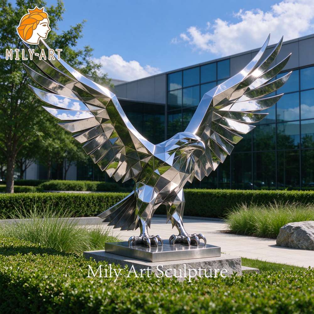 stainless steel low poly eagle sculpture