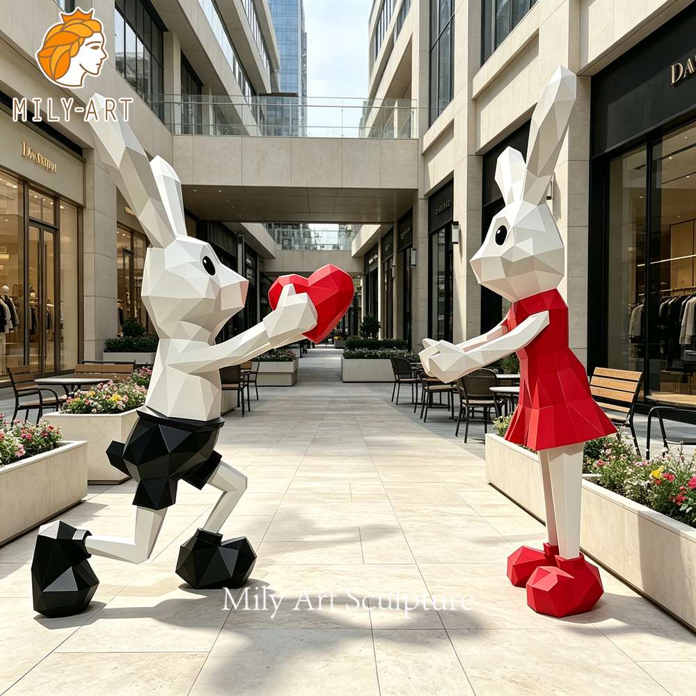 stainless steel painted bunny statue