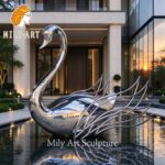 stainless steel swan sculpture outdoor