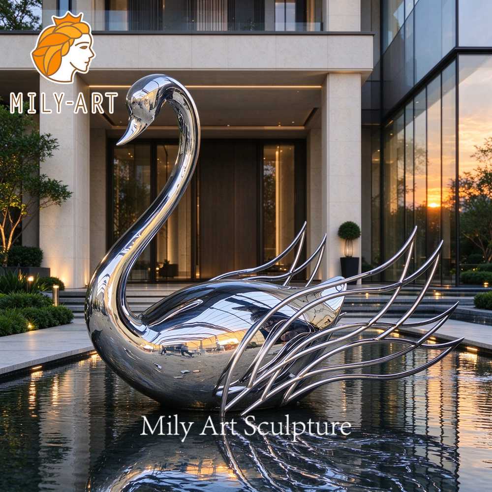 stainless steel swan sculpture outdoor