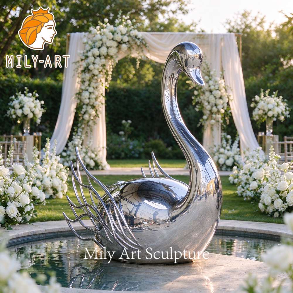 stainless steel swan sculpture