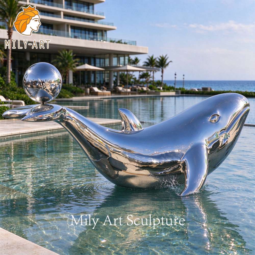 stainless steel whale sculpture outdoor