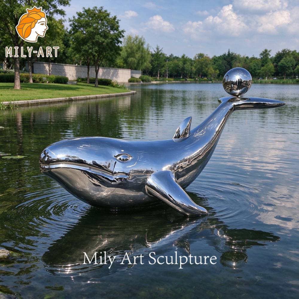 stainless steel whale sculpture