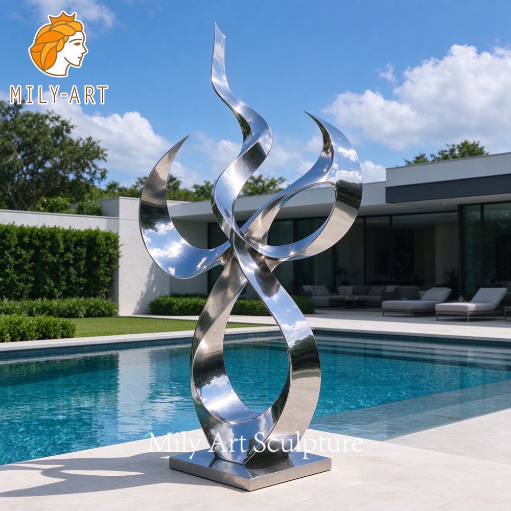 Abstract Stainless Steel Poolside Sculpture