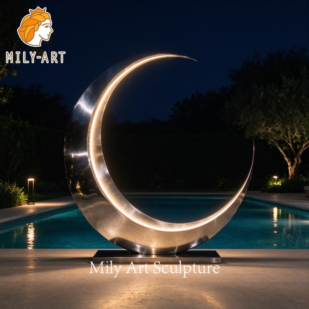 Crescent Moon Stainless Steel Poolside Sculpture