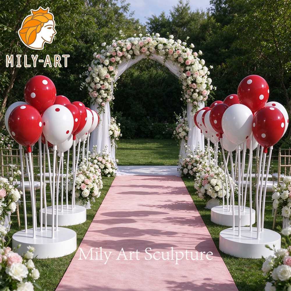 Red and white stainless steel balloon sculpture
