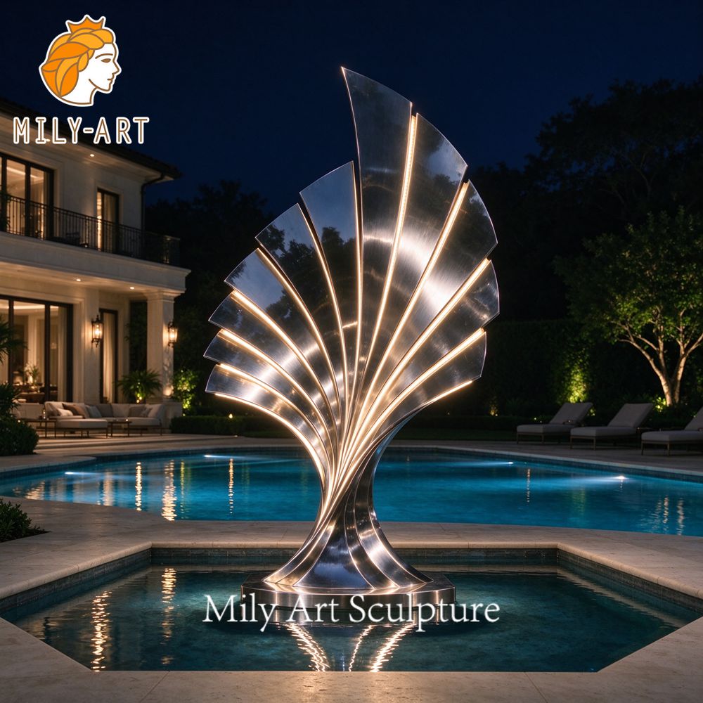 Shell Shaped Stainless Steel Poolside Sculpture