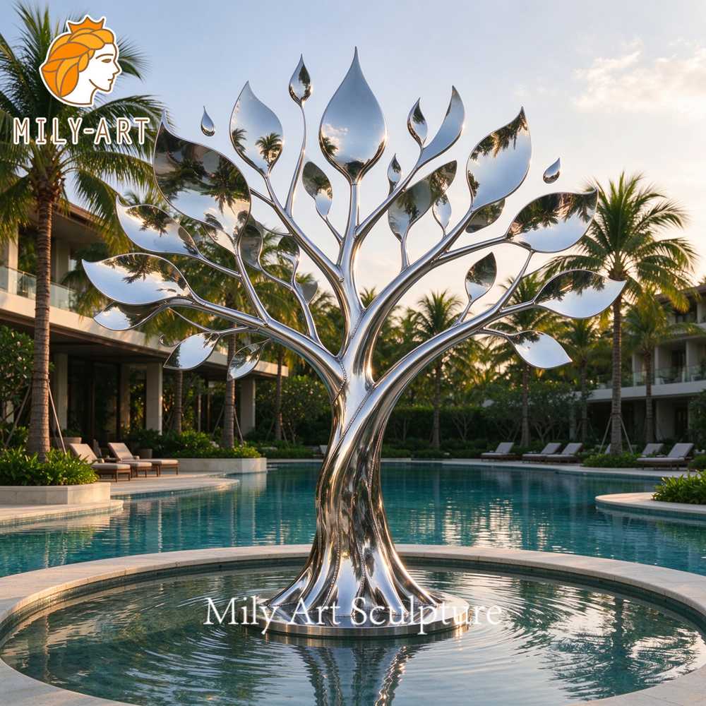 Stainless Steel Tree Poolside Sculpture
