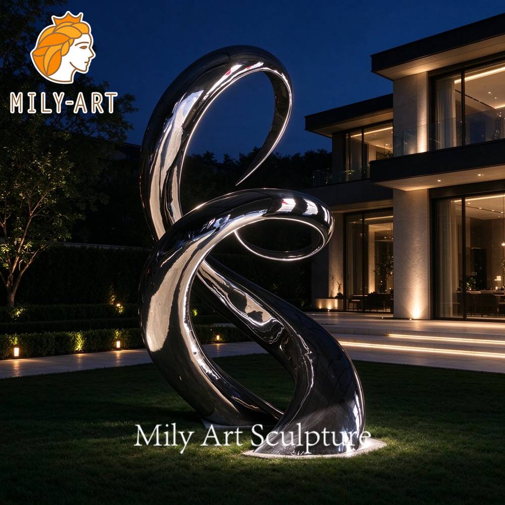 abstract metal sculpture night lighting