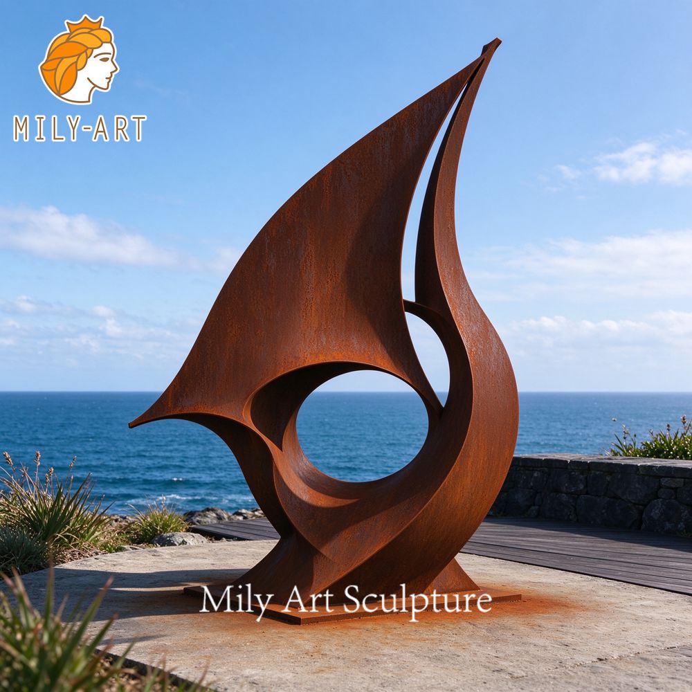 coastal corten steel sculpture ocean view