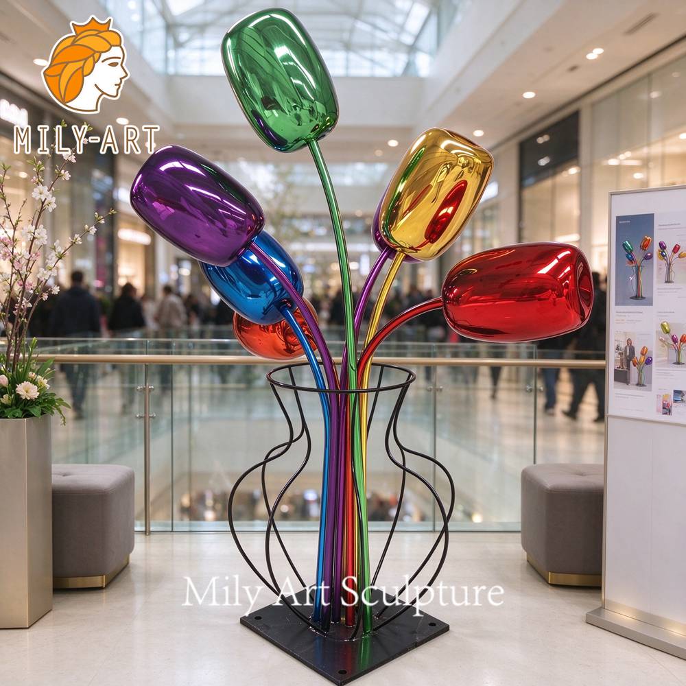 colorful metal tulip sculpture
