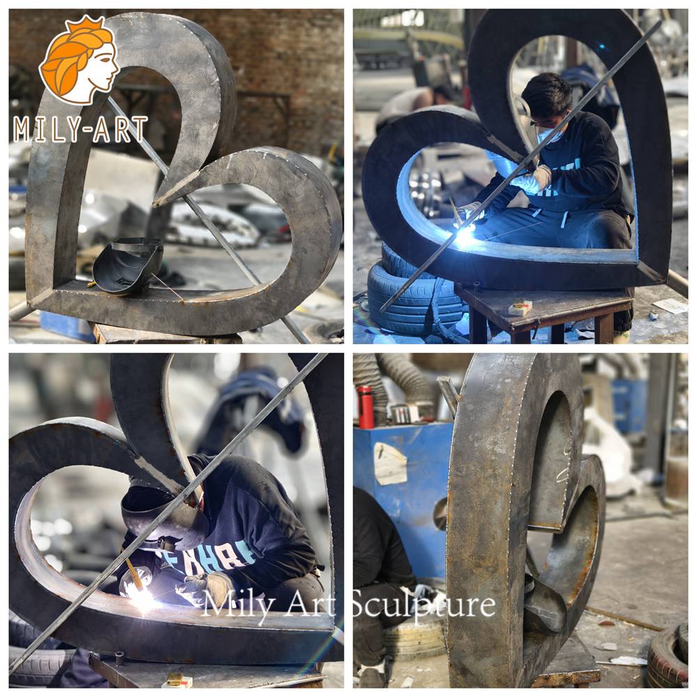 corten steel heart sculpture welding details