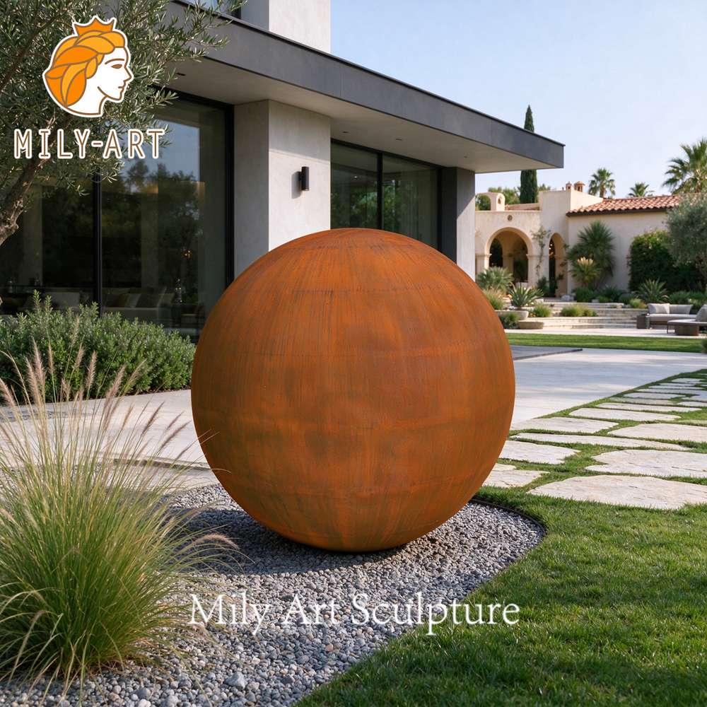 corten steel sphere statue