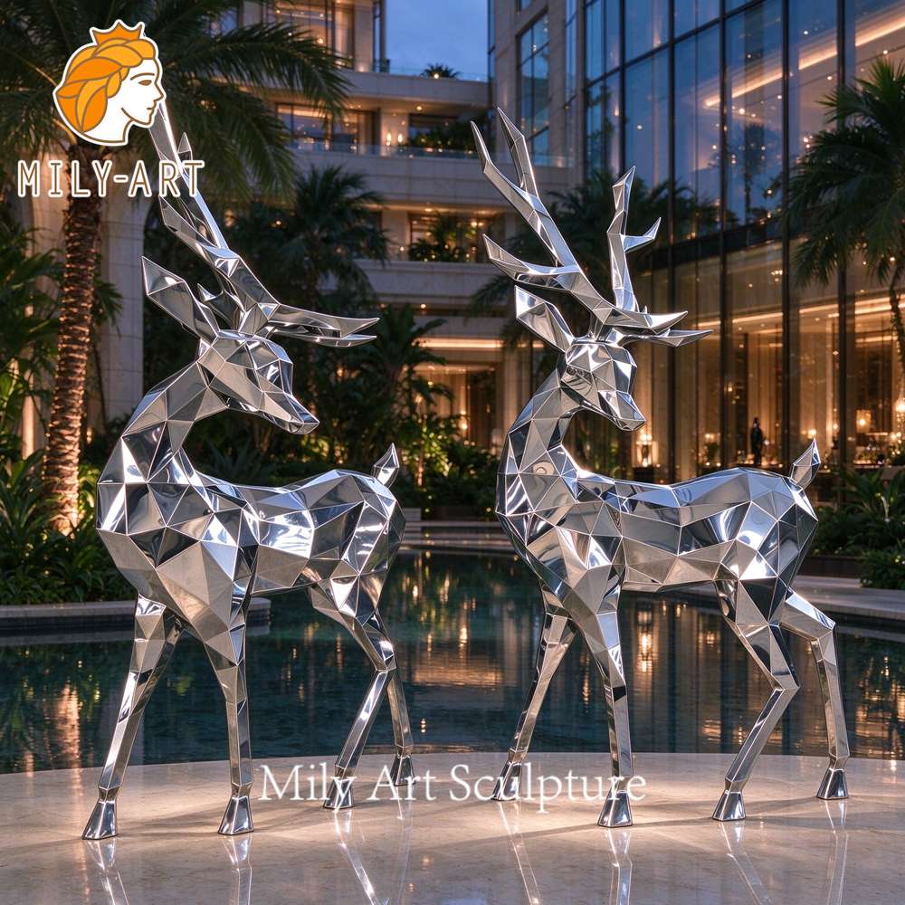 geometric metal deer garden sculptures