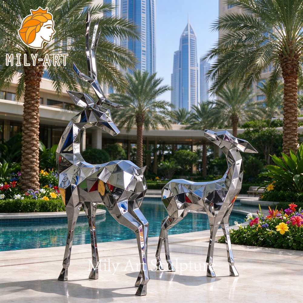 geometric metal deer sculpture