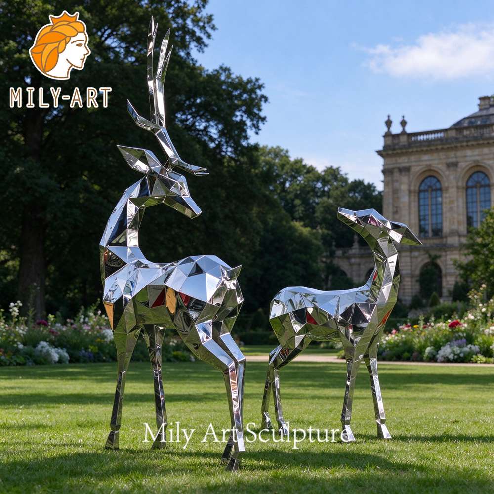 geometric stainless steel deer sculpture