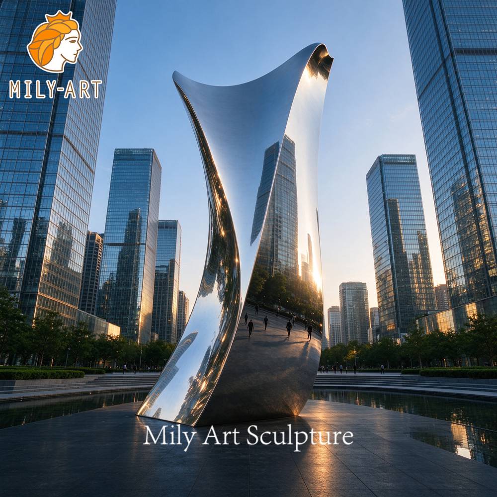 large mirror stainless steel sculpture city