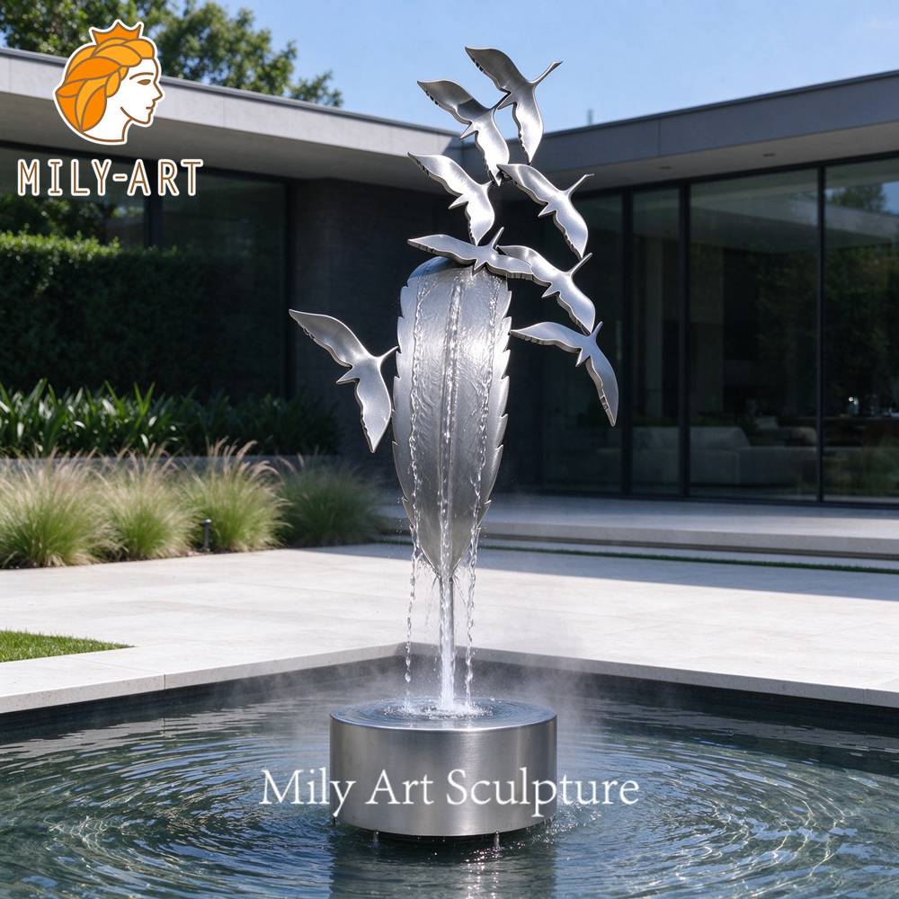 matte stainless steel bird fountain