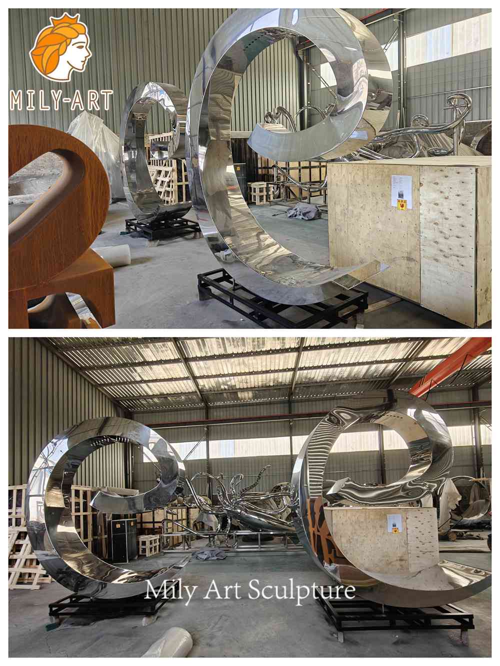 metal curved water fountain finished in factory