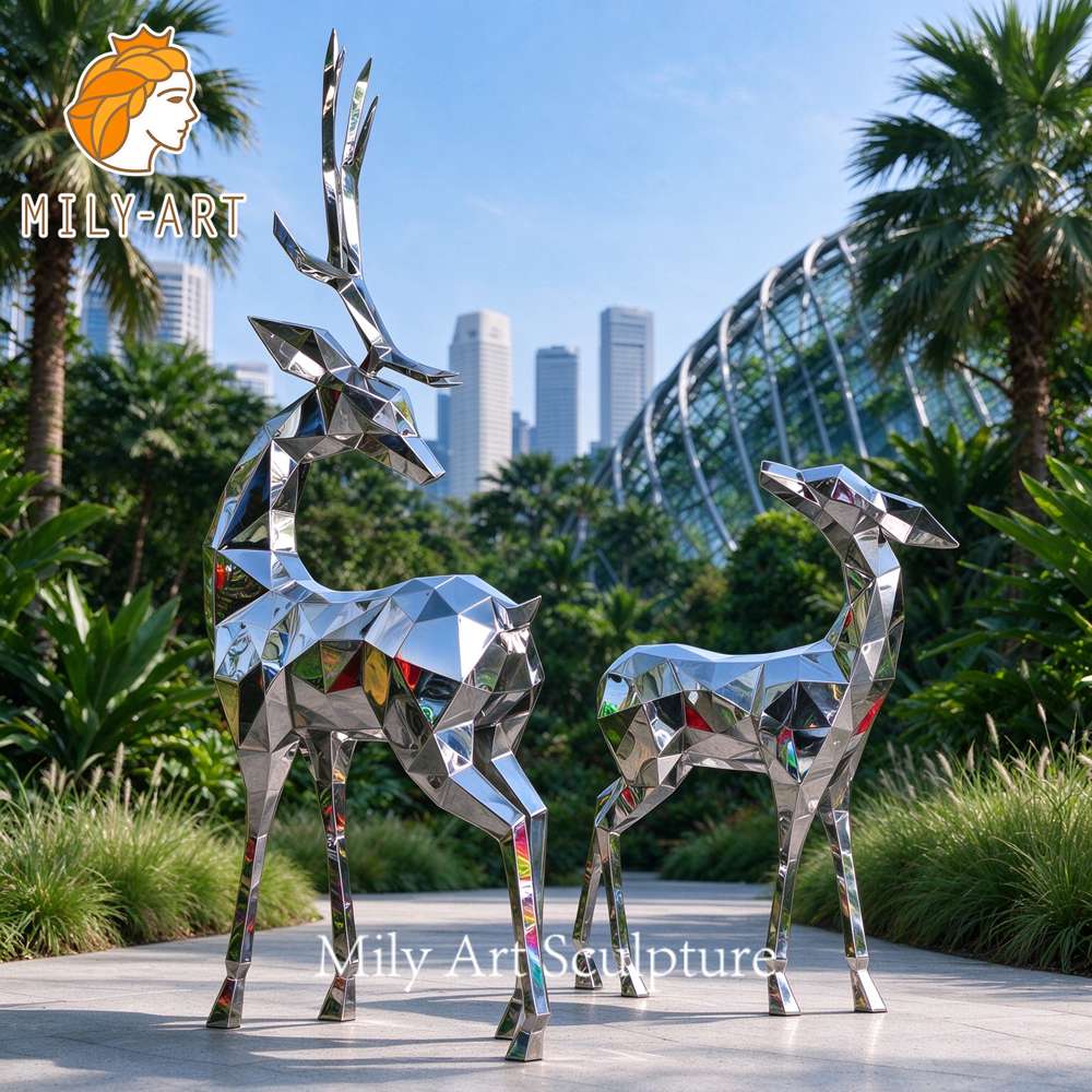 metal stag and fawn sculpture