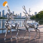mirror polished metal deer garden sculptures