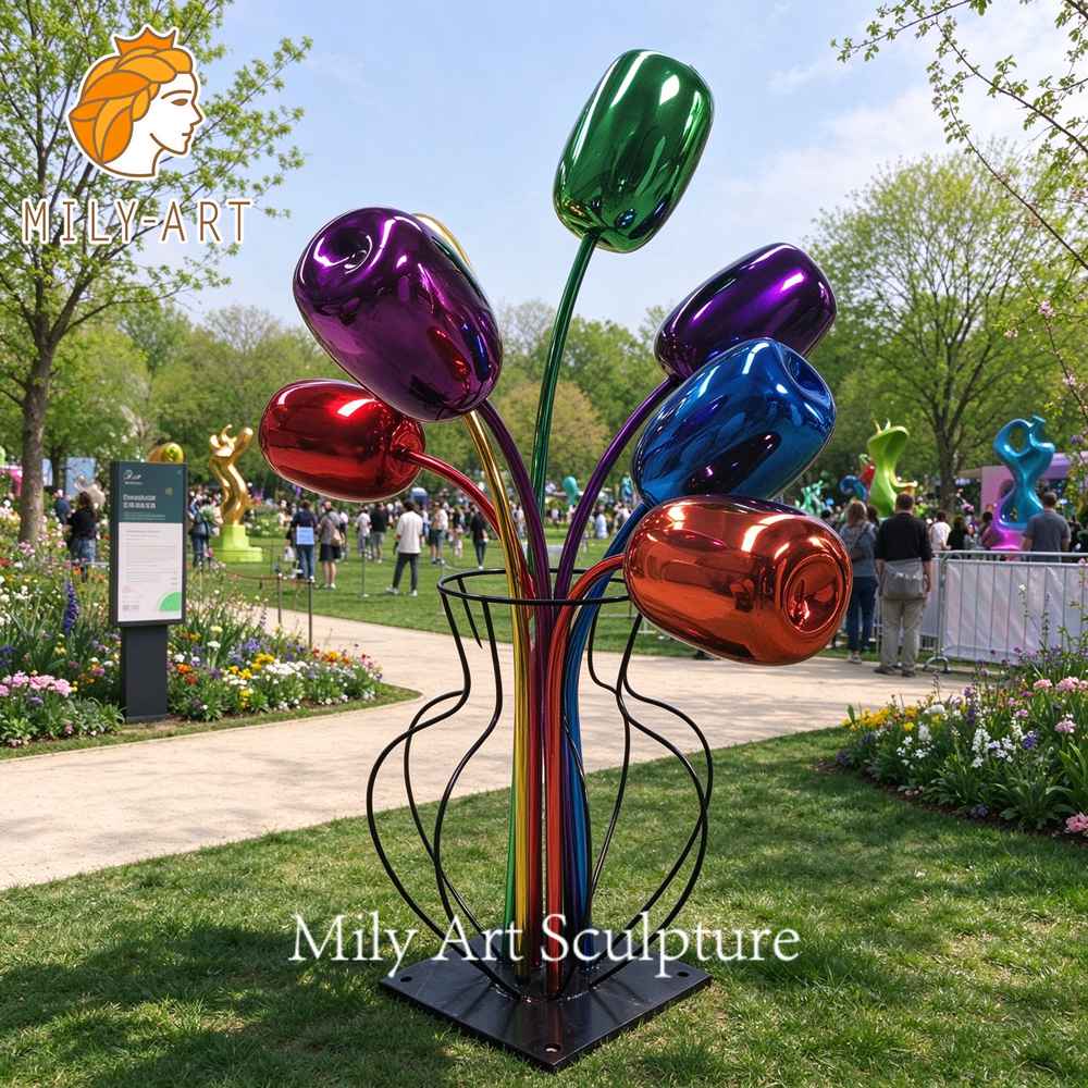 mirror polished metal tulip sculpture