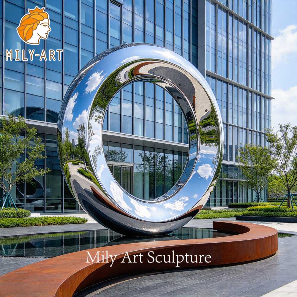 mirror polished stainless steel ring sculpture plaza