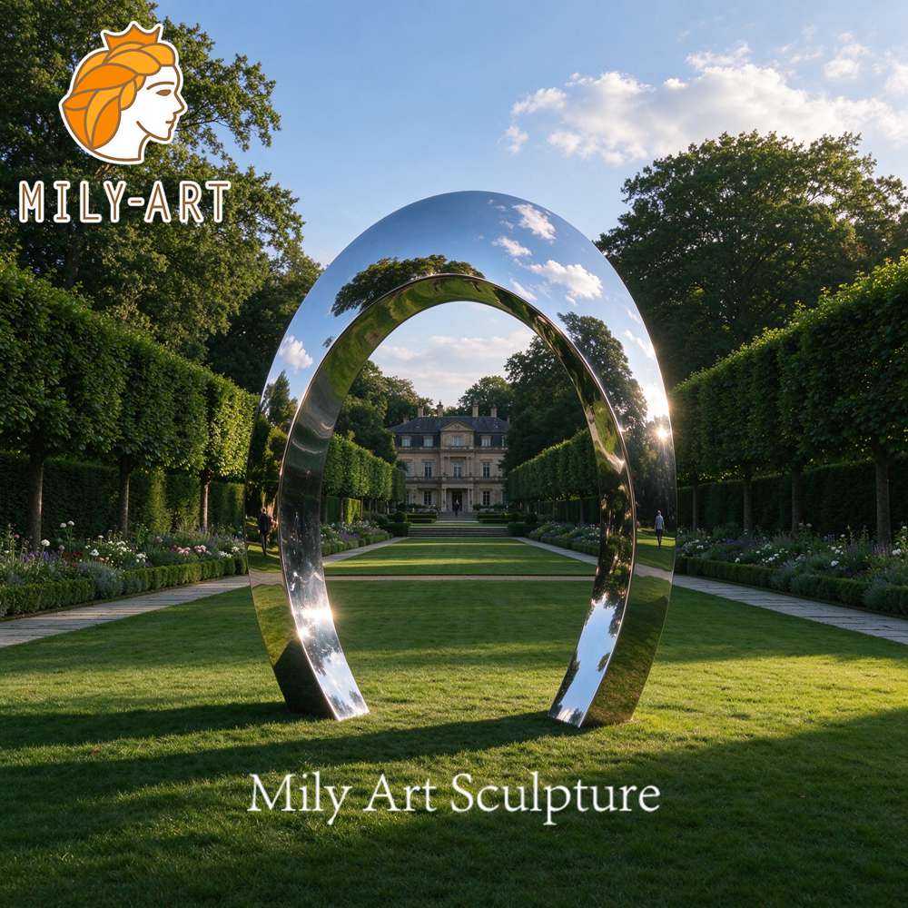 mirror polished stainless steel sculpture park lawn