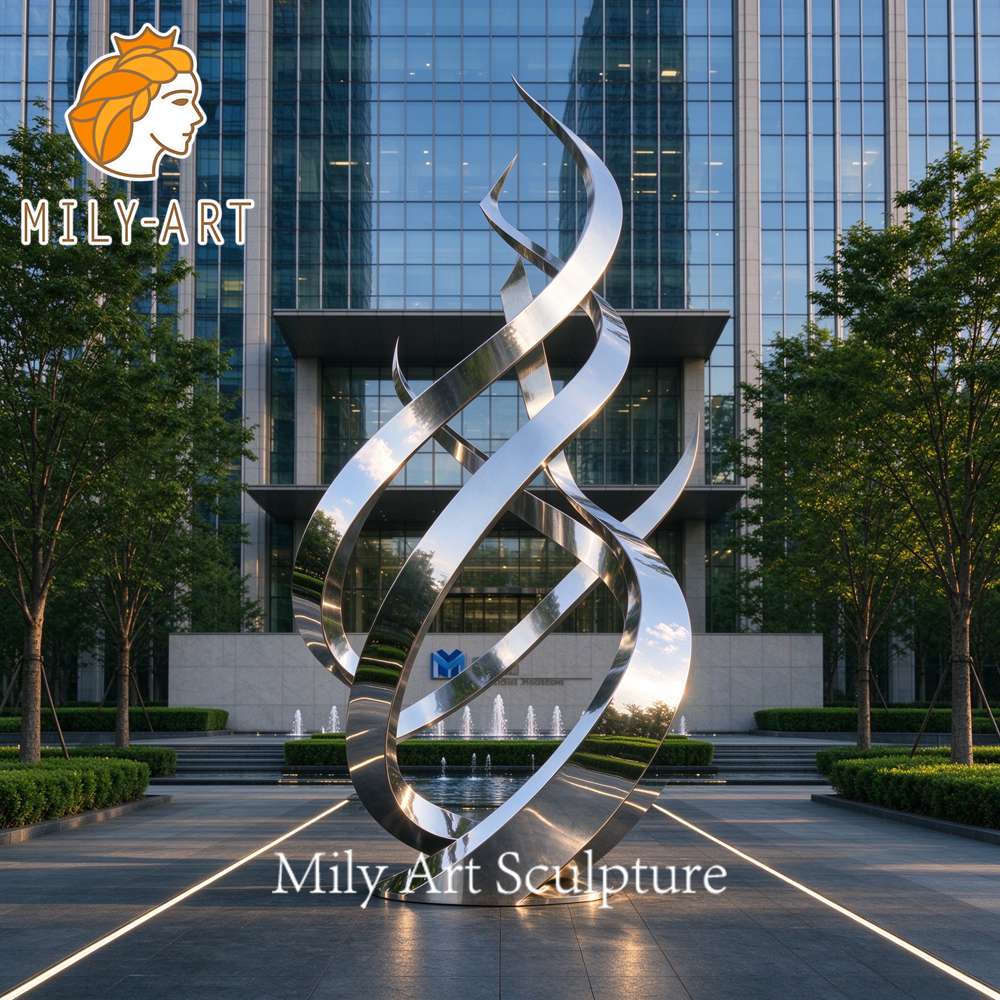 mirror polished stainless steel sculpture plaza